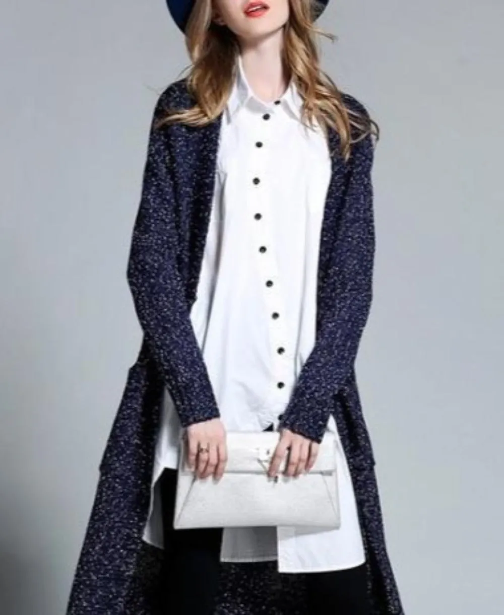 Womens Navy Mid Length Cardigan