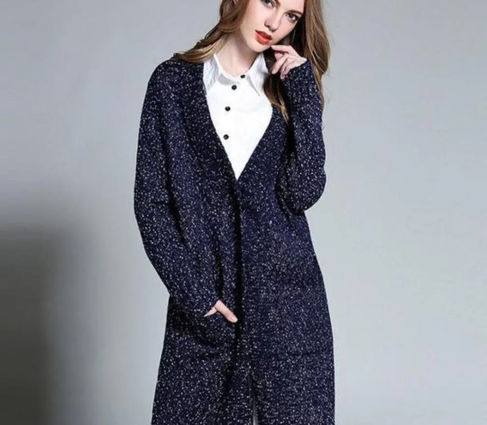 Womens Navy Mid Length Cardigan