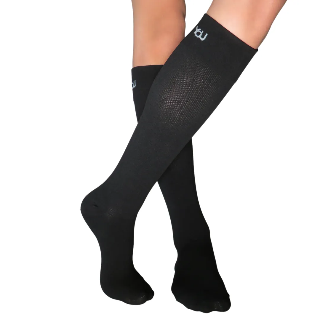 YoU® Black Knee High • Travel & Sport 15-20 mmHg Compression