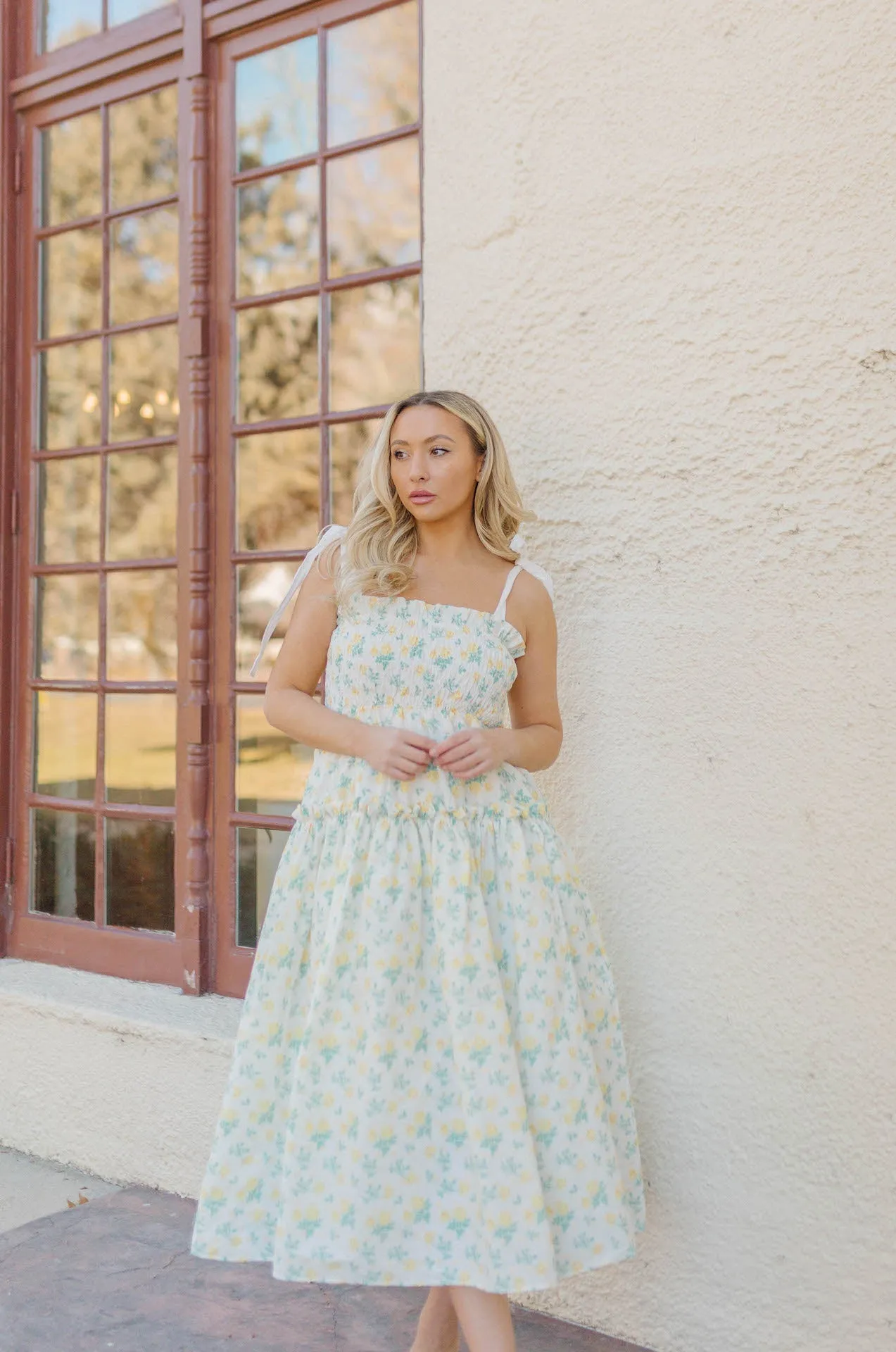 Yours Truly Floral Print Smocked Midi Dress