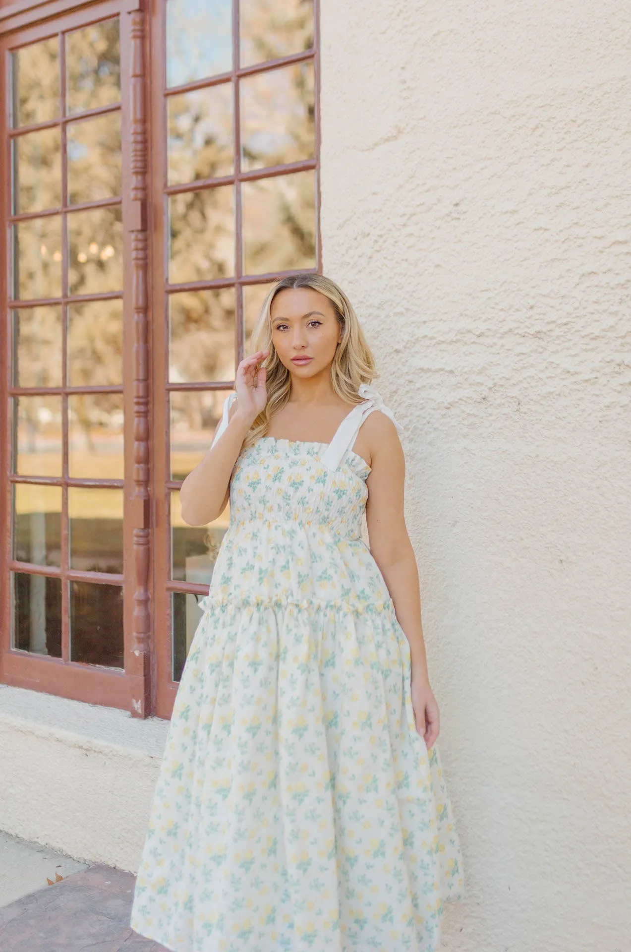 Yours Truly Floral Print Smocked Midi Dress