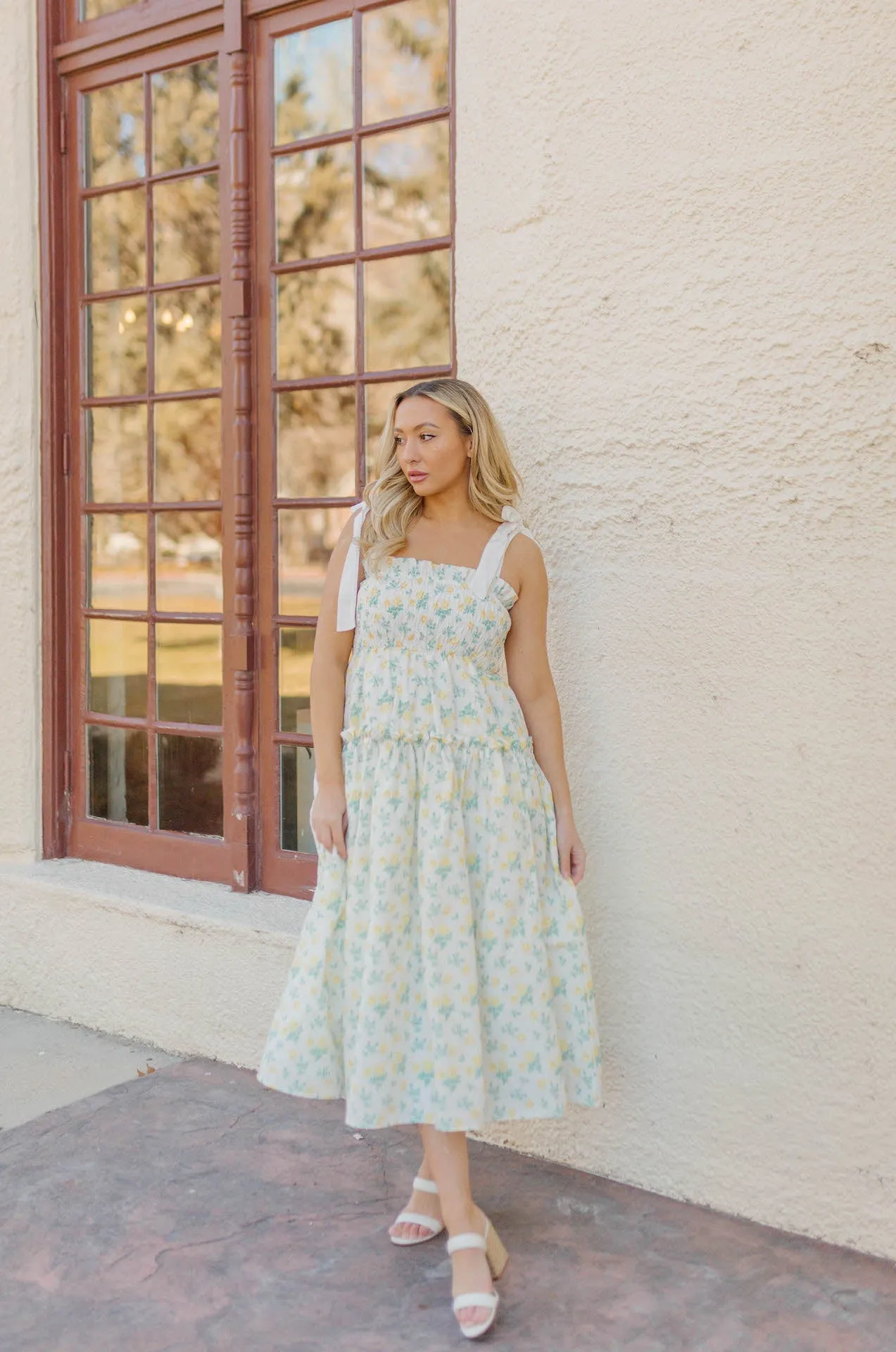 Yours Truly Floral Print Smocked Midi Dress