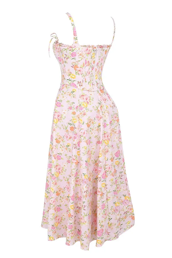 Zaya Pink Floral Print Cotton Midi Dress