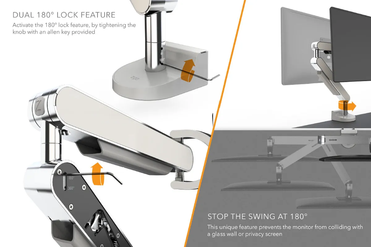 Zgo Dynamic Single Arm with Crossbar for Dual Monitor Arms